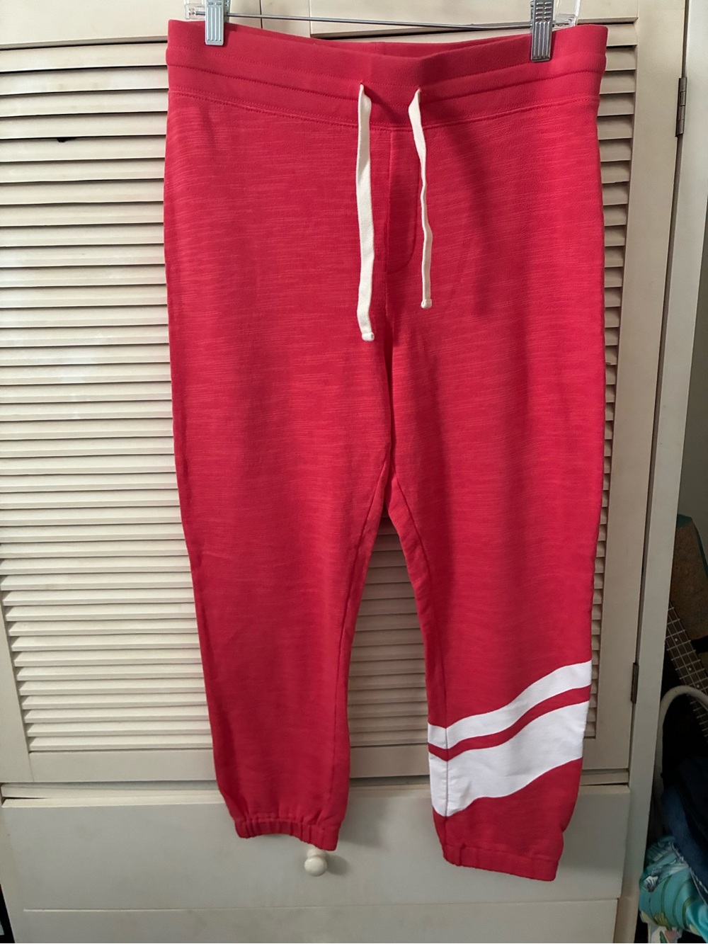 J. Crew Red Track Joggers with White Leg Stripes